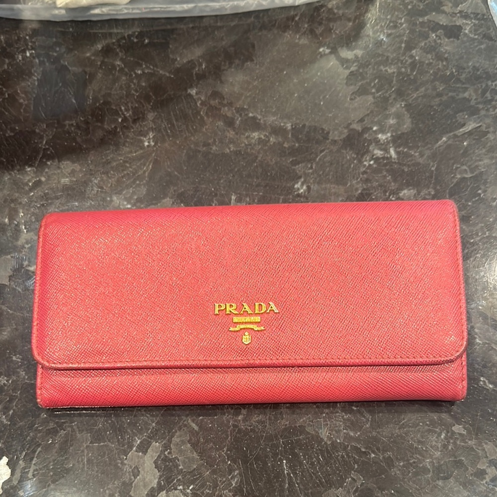 Prada Red Saffiano Leather Wallet
